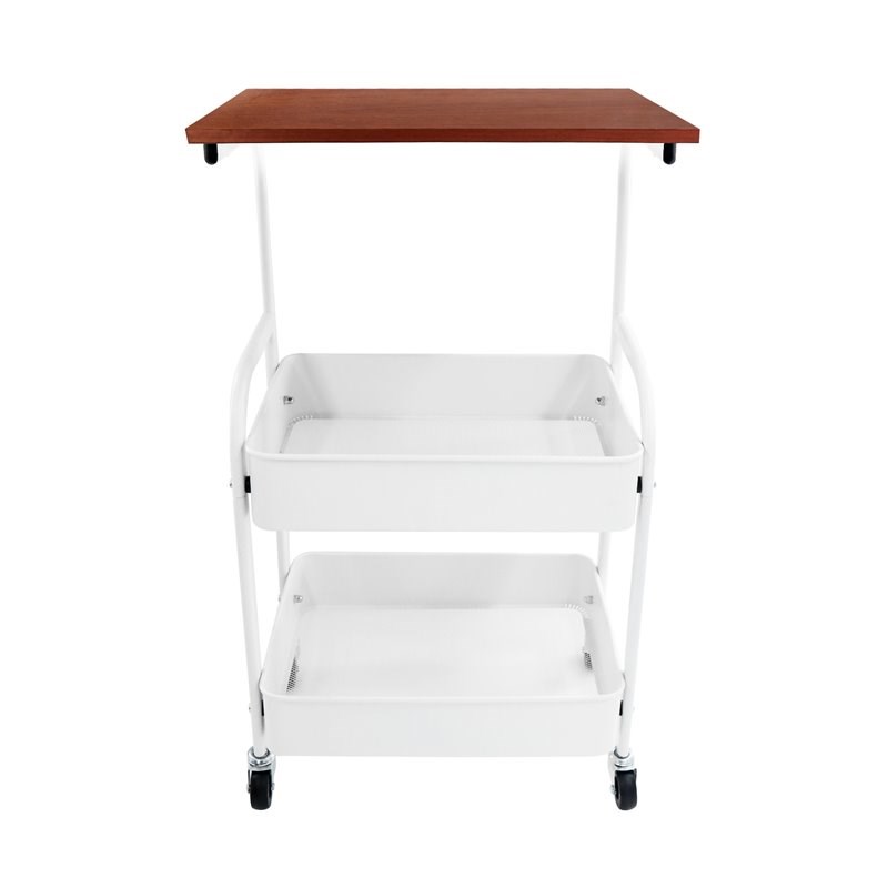 Alexent Modern Metal Utility Rolling Cart with Flat Top in White