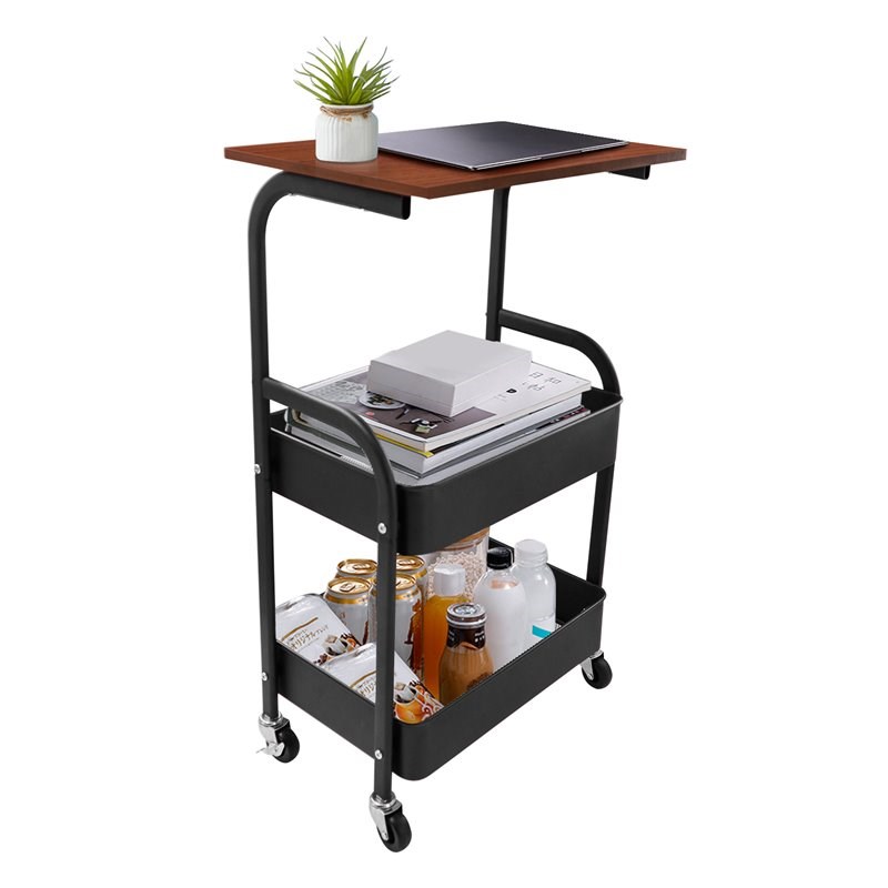 Alexent Modern Metal Utility Rolling Cart with Flat Top in Black
