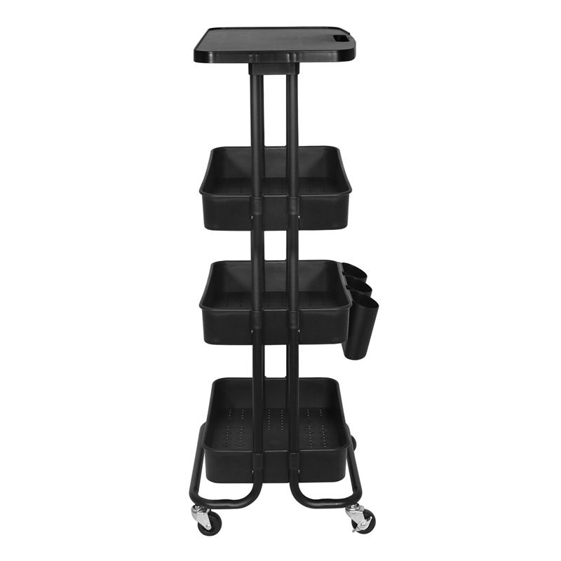 Alexent 3-Tier Table Top Plastic Storage Trolley Rolling Cart Organizer in Black