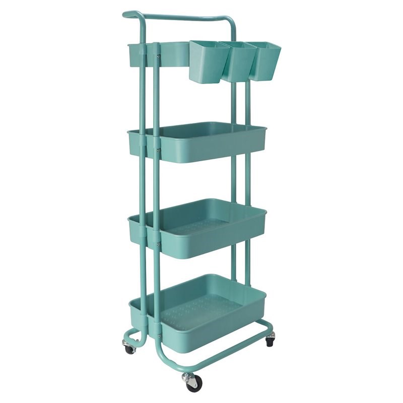 Alexent Modern Plastic Utility Rolling Cart with 4 Adjustable Shelves in Blue