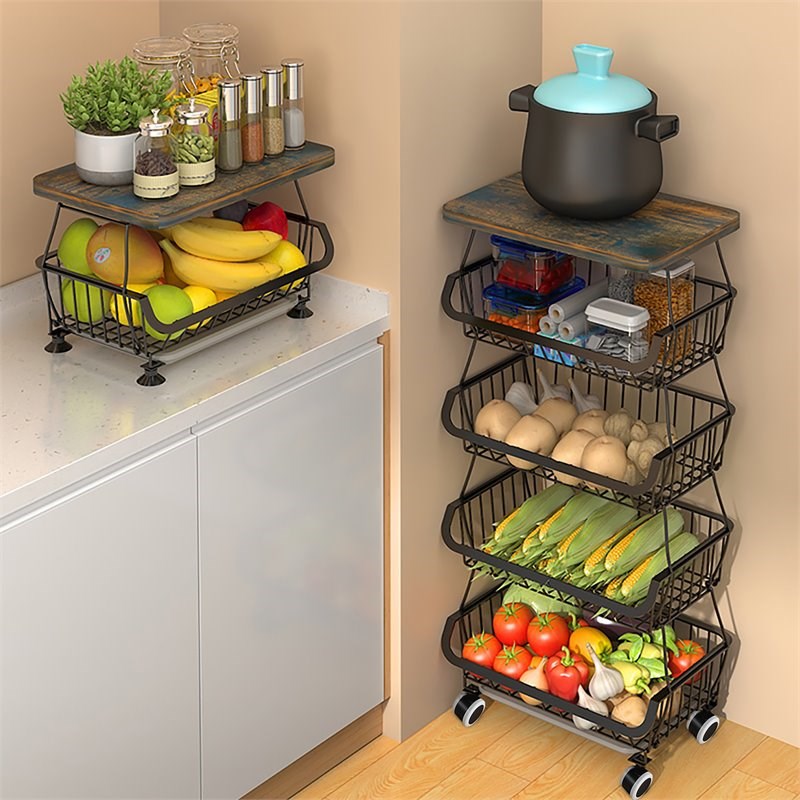 Alexent 5-Tier Metal Utility Carts with Lockable Casters and Flat Top in Black