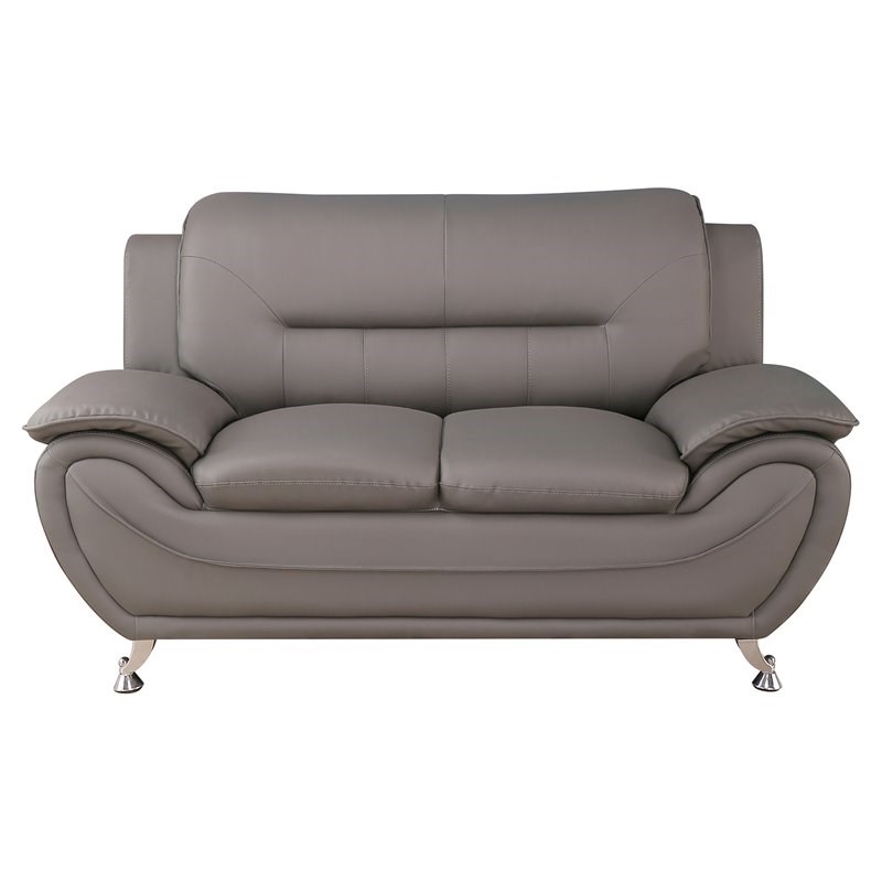 Alexent Modern Faux Leather Upholstered Living Room Loveseat in Gray