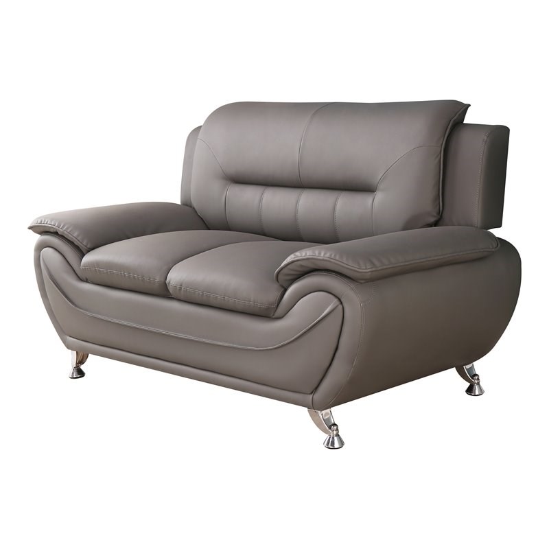Alexent Modern Faux Leather Upholstered Living Room Loveseat in Gray
