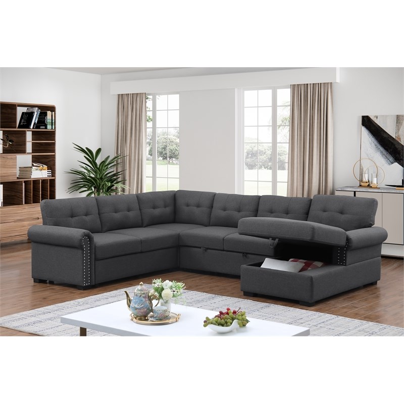 Alexent Sleeper SofaDark Gray Soft Fabric with nail head trim Homesquare