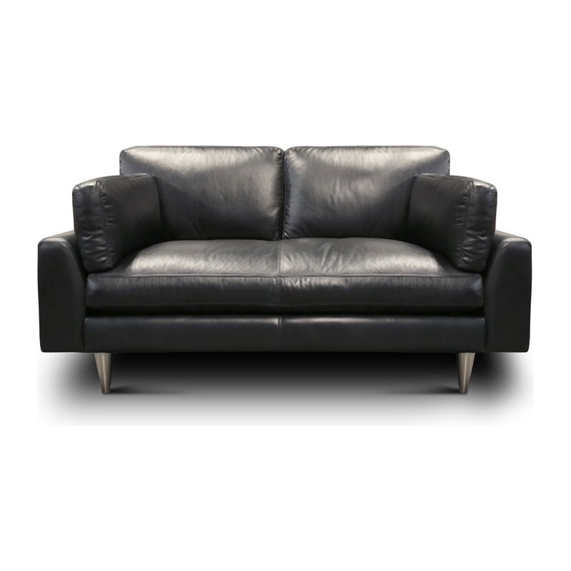 Hello Sofa Home Skyline Modern Top Grain Leather Americana Loveseat in Black