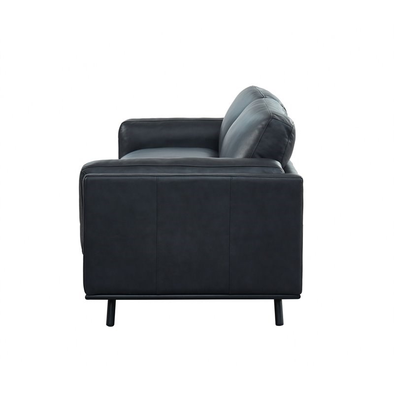 Hello Sofa Home Milano Contemporary Top Grain Leather Loveseat in Black