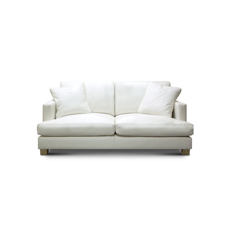 Hello Sofa Home Galaxy Modern Top Grain Leather Loveseat in White