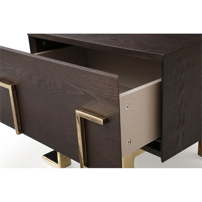 Modrest Moontide 1-Drawer Modern Wood Nightstand in Smoked Ash Brown/Gold