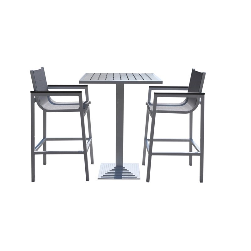 Modrest Gulf Aluminum & Plywood Outdoor Bar Table Set in White/Gray