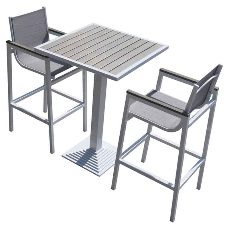 Modrest Gulf Aluminum & Plywood Outdoor Bar Table Set in White/Gray
