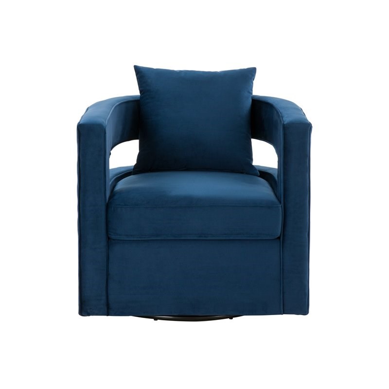 Modrest Wells Modern Velvet Upholstered Swivel Accent Chair in Blue