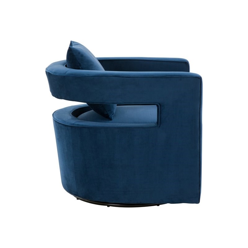 Modrest Wells Modern Velvet Upholstered Swivel Accent Chair in Blue