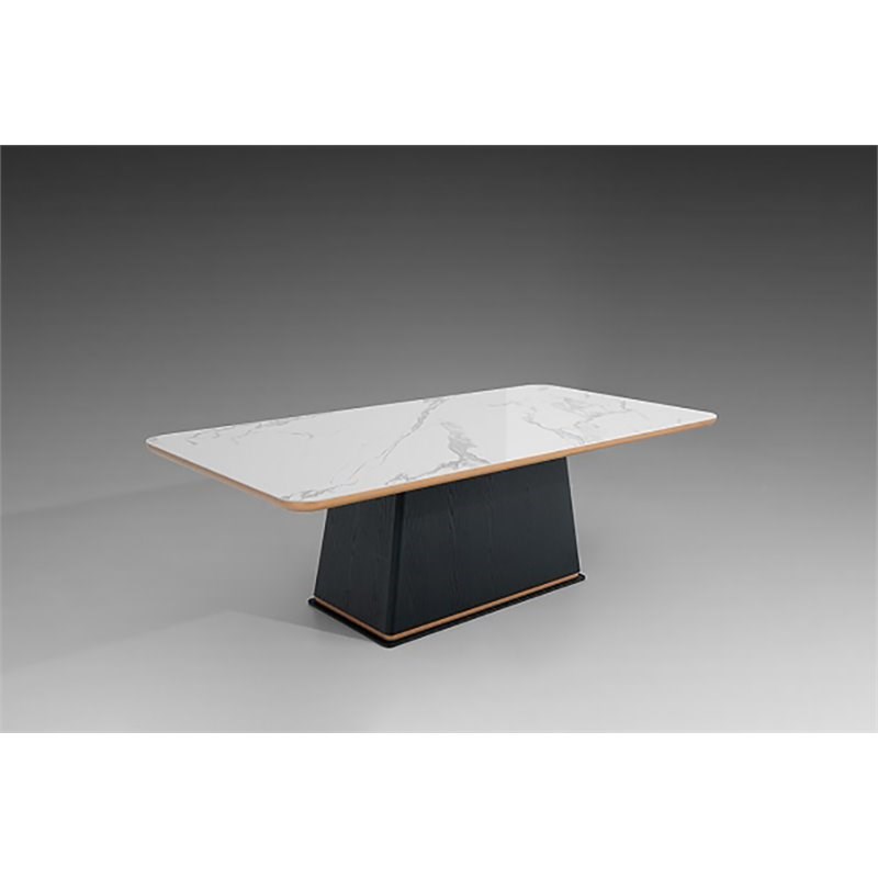 Modrest Peak XL Modern Ceramic and Marble Dining Table in White/Black