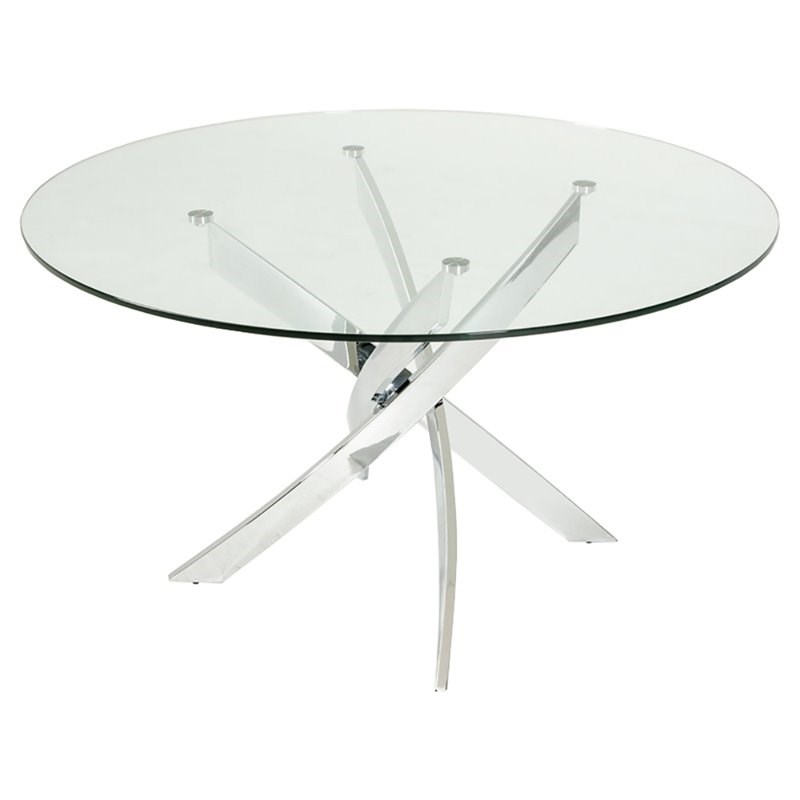 Modrest Pyrite Round Modern Metal & Glass Dining Table in Silver/Clear