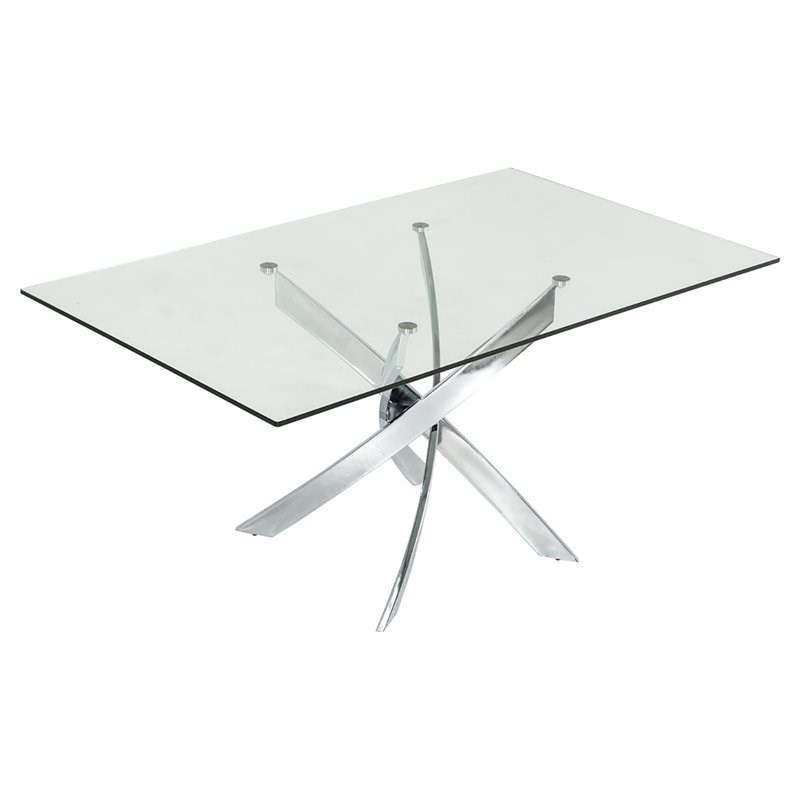 Modrest Pyrite Rectangular Modern Metal & Glass Dining Table in Silver/Clear