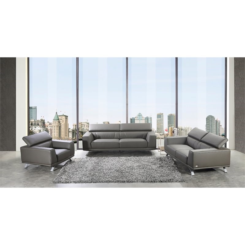 Divani Casa Brustle Modern Eco Leather & Metal Upholstered Sofa Set in Dark Gray