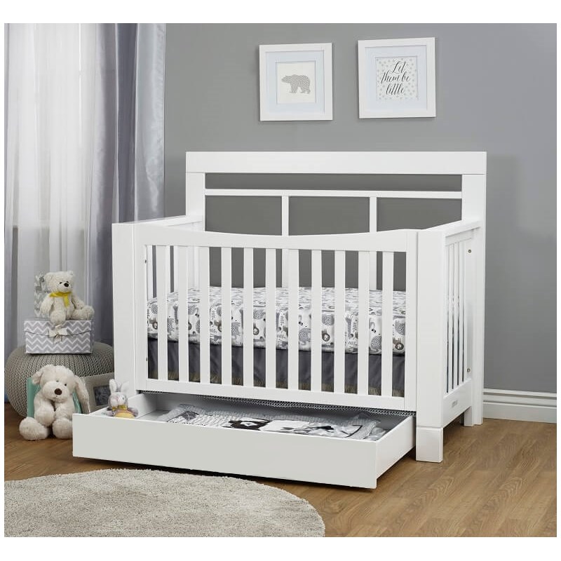 Orbelle Crystal Modern Solid Wood Convertible Crib with Gray Padding in White