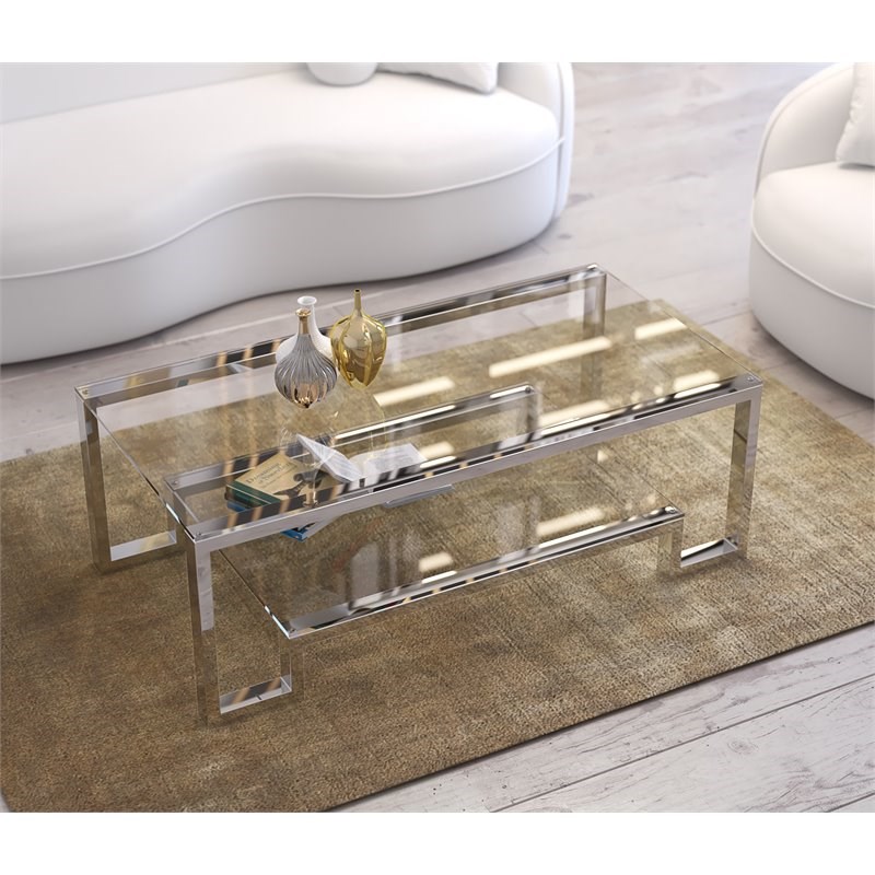 American Home Classic Laurence MetalGlass Coffee Table in High Polish