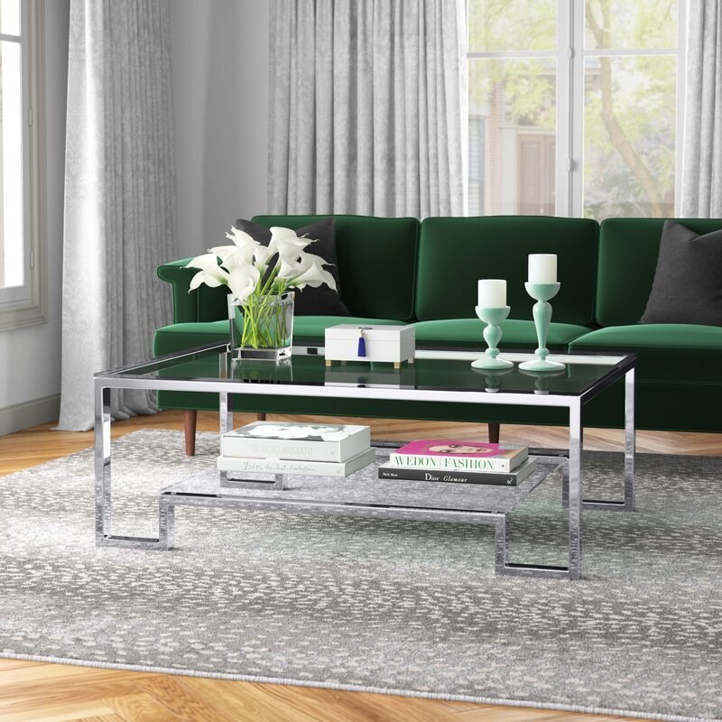 American Home Classic Laurence MetalGlass Coffee Table in High Polish