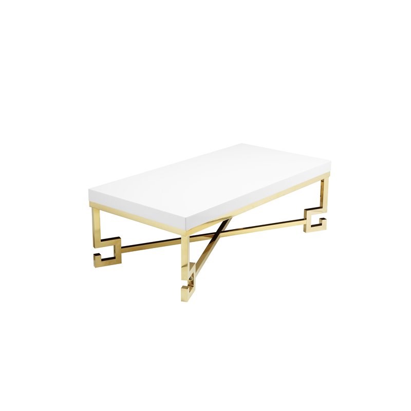 American Home Classic Sophia Steel Coffee Table in White Lacquer and Gold