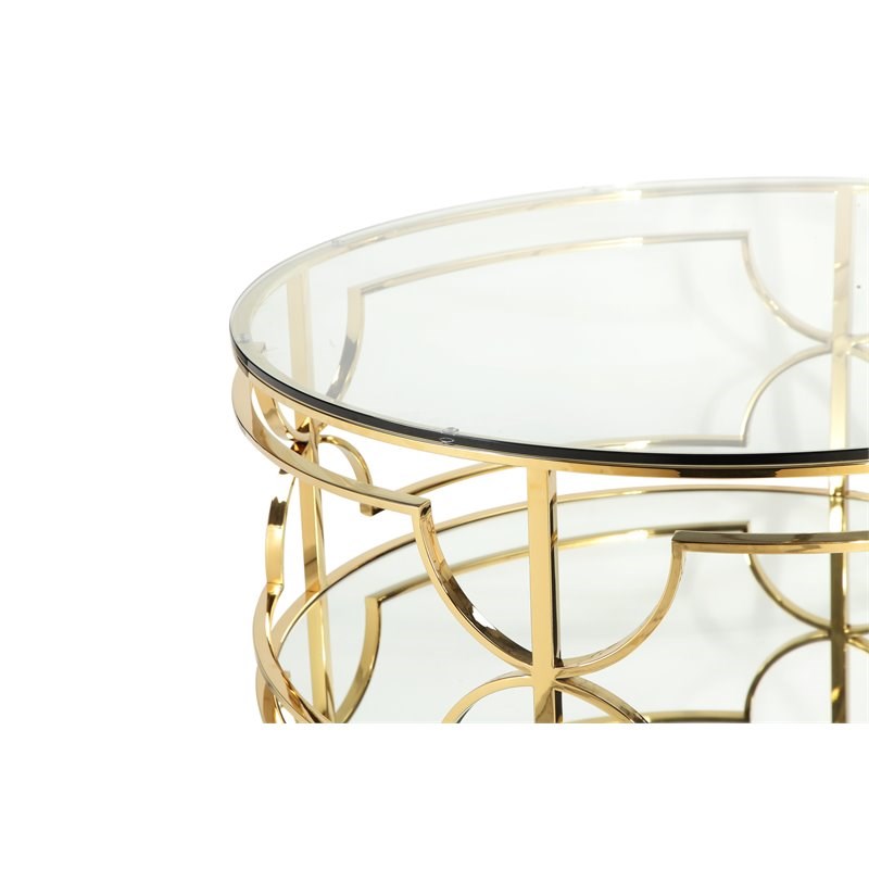 American Home Classic Edward Round Metal-Glass Side Table in High Polish Gold