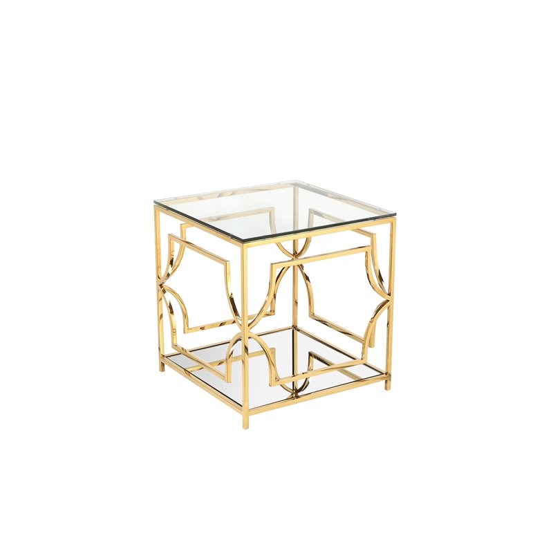 American Home Classic Edward Modern Metal/Glass Side Table in High Polish Gold