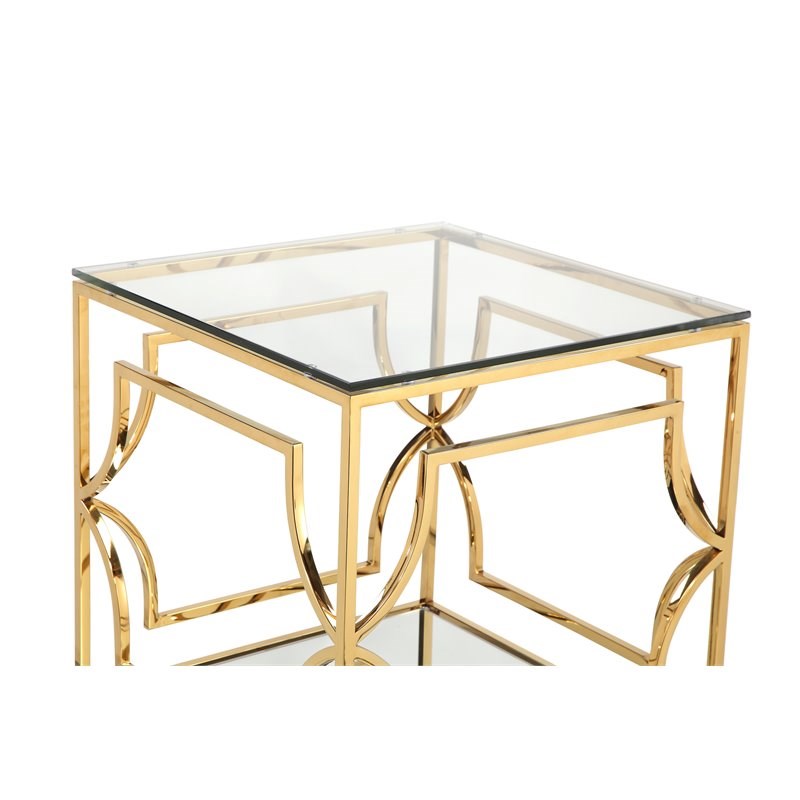 American Home Classic Edward Modern Metal/Glass Side Table in High Polish Gold