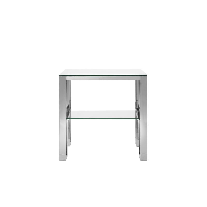 American Home Classic Laurence Metal and Glass Side Table in High Polish Silver