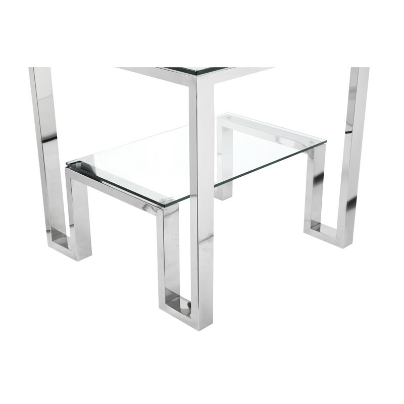American Home Classic Laurence Metal and Glass Side Table in High Polish Silver