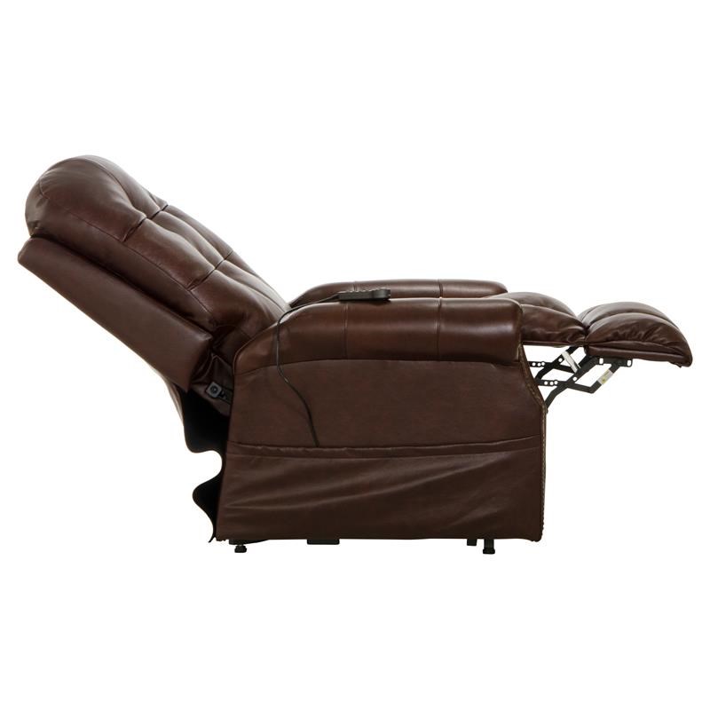 Tyler Brown Leather Power Lift Lay Flat Recliner with Heat & Massage