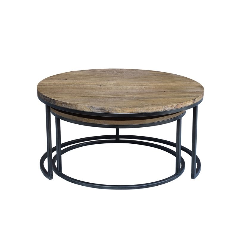 Taran Designs Keaton Modern Wood & Metal Nesting Coffee Table Set in Brown/Black