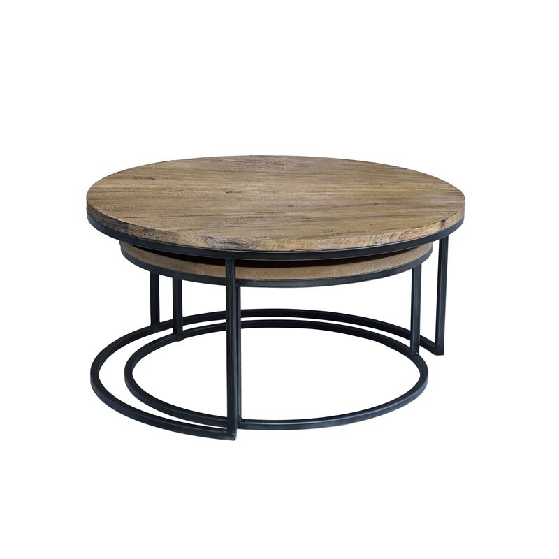 Taran Designs Keaton Modern Wood & Metal Nesting Coffee Table Set in Brown/Black