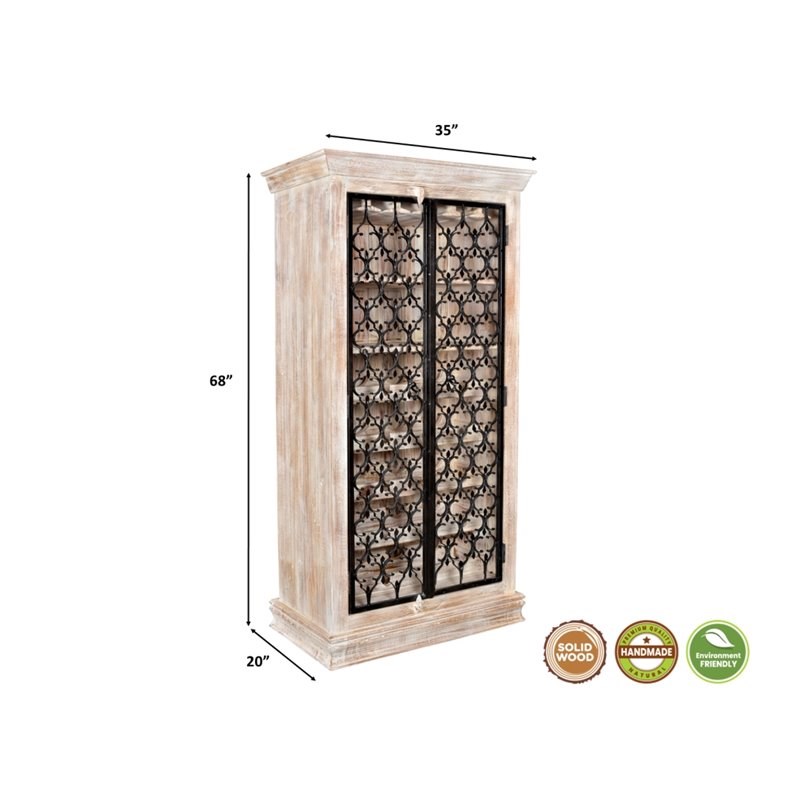 Taran Designs Julia Traditional Wood & Cast Iron Wine Cabinet in Natural/Black