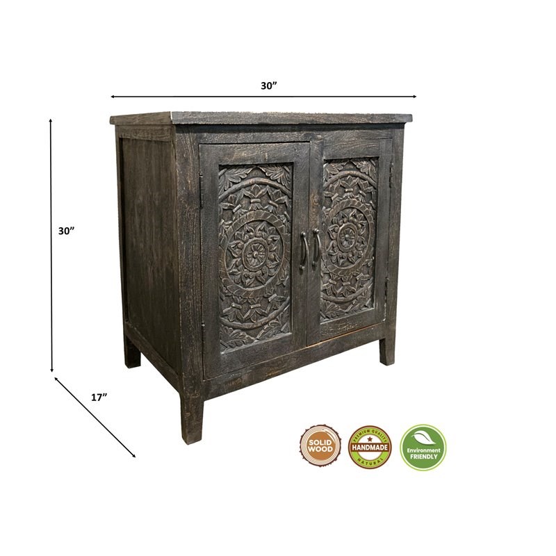Taran Designs Gianna Floral Carved Farmhouse Mango Wood Nightstand in