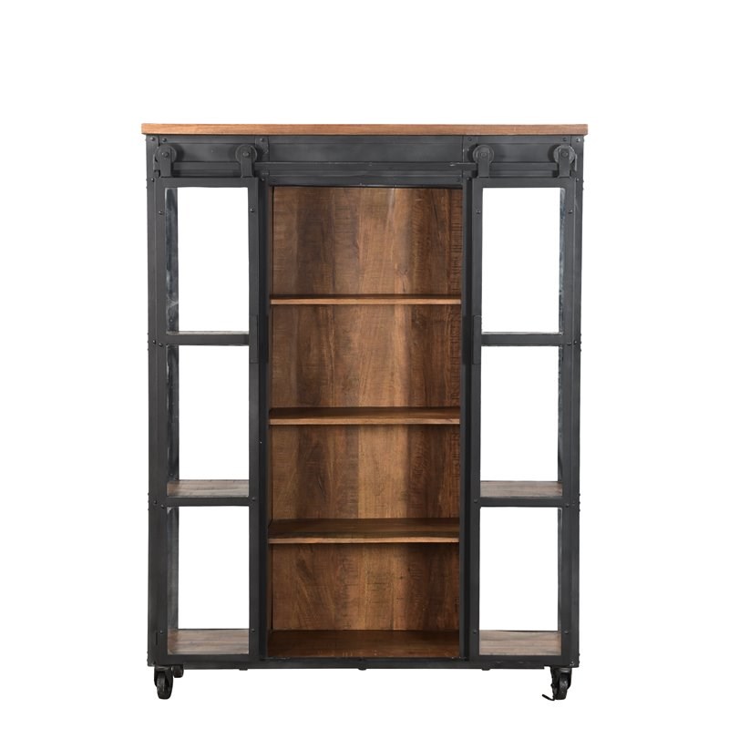 Taran Designs Franklin Sliding Door Wood & Metal Bookcase in Brown