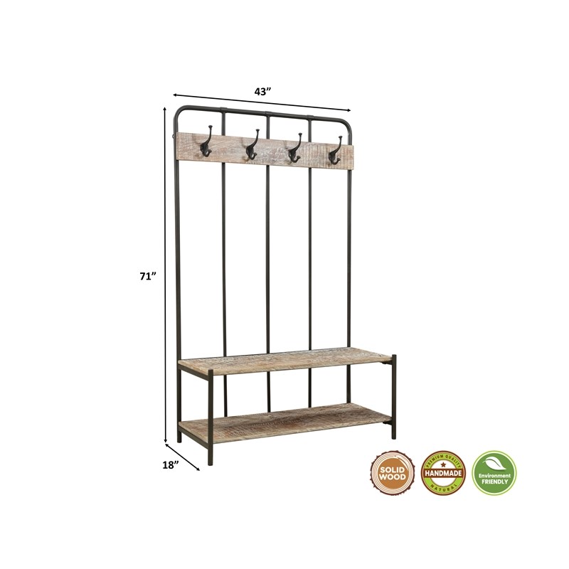 Taran Designs Keaton Wood & Metal Hall Tree Bench Homesquare