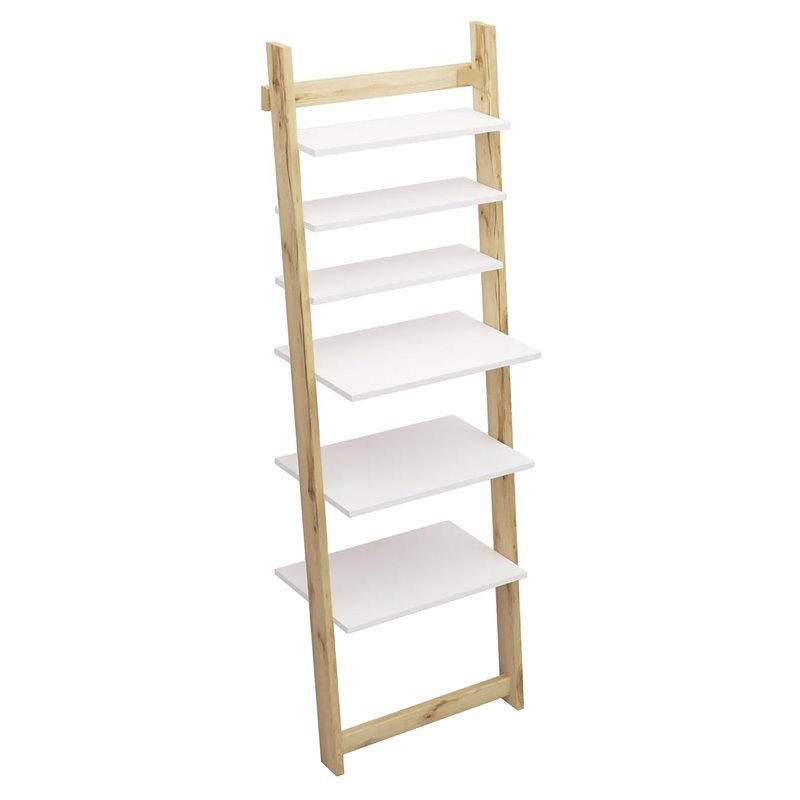 Boahaus Danderyd 6-Shelf Modern Wood Ladder Bookcase in White/Pine Brown