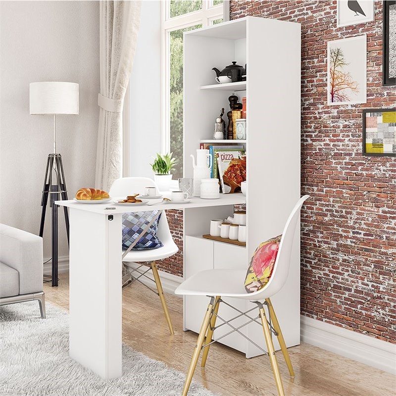 Boahaus Gunsan Multipurpose Modern Wood Storage Cabinet with Desk in White