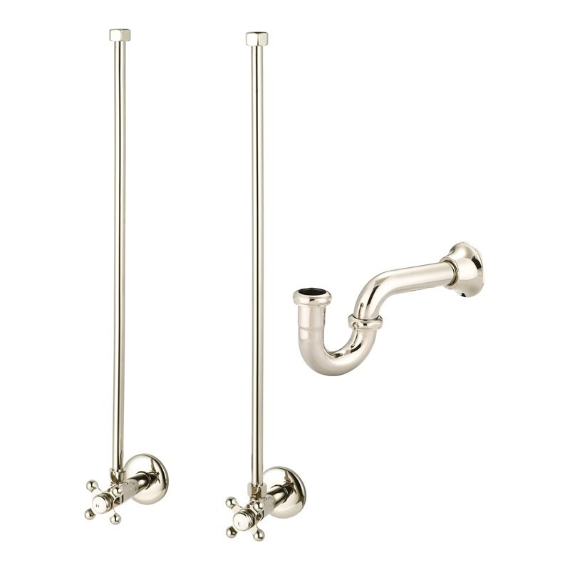 Water Creation Modern Solid Brass P-Trap Water Supply Kit in Polished Nickel