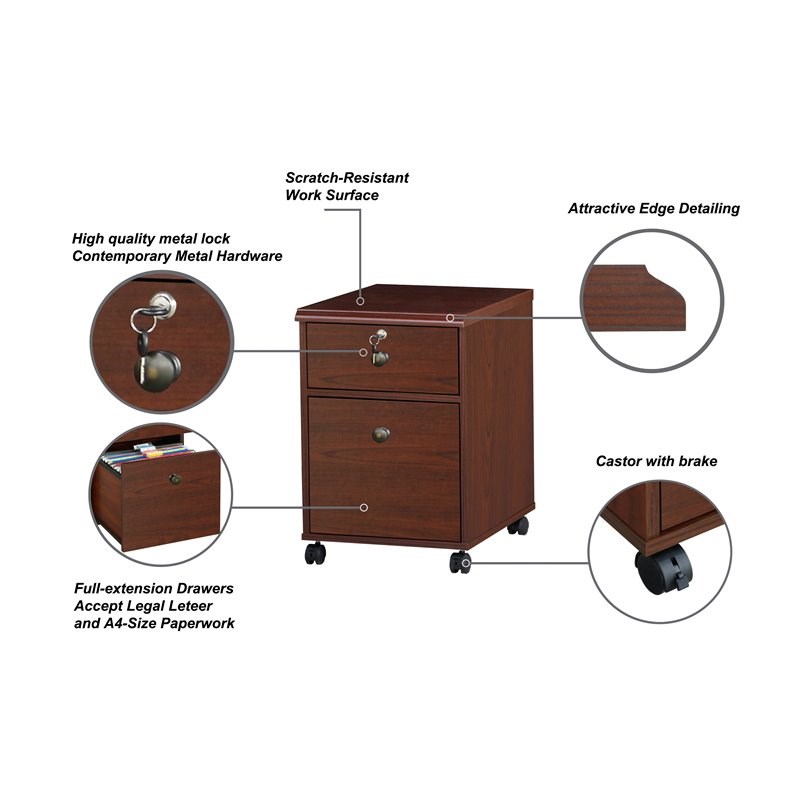 Saint Birch 2-Drawer Modern Wood Mobile File Cabinet in Cherry