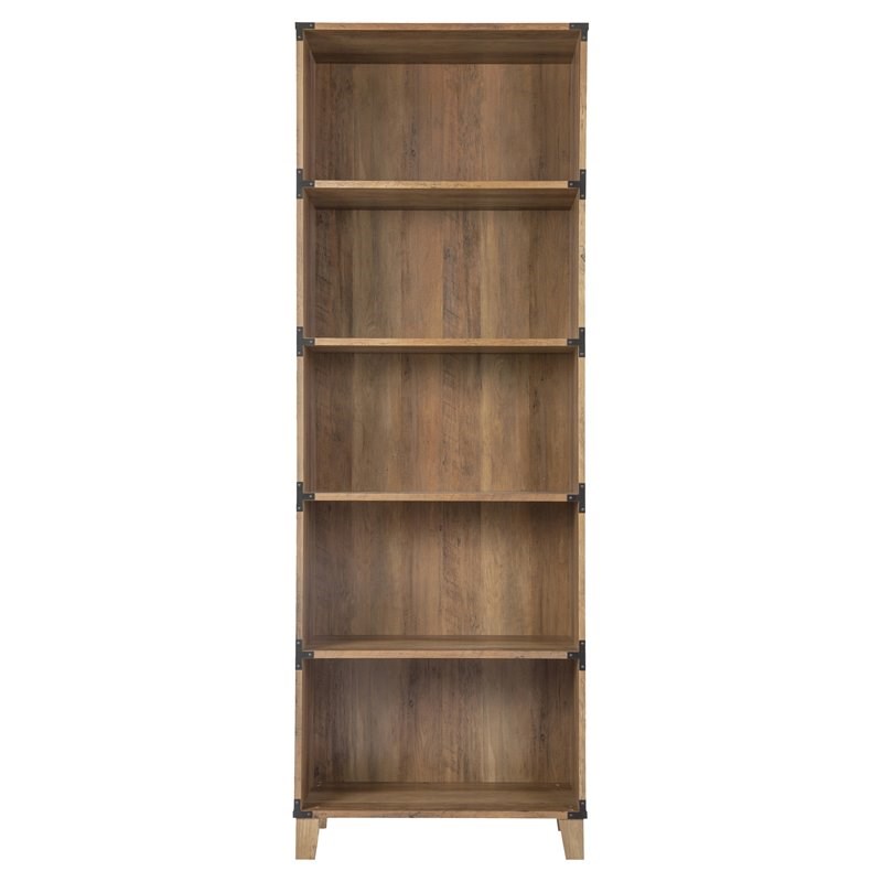 Saint Birch 5-Shelf Rectangular Modern Wood Bookcase in Rustic Oak