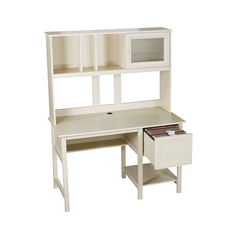 Saint Birch Ansel Modern Wood Writing Desk with Hutch in Antique White