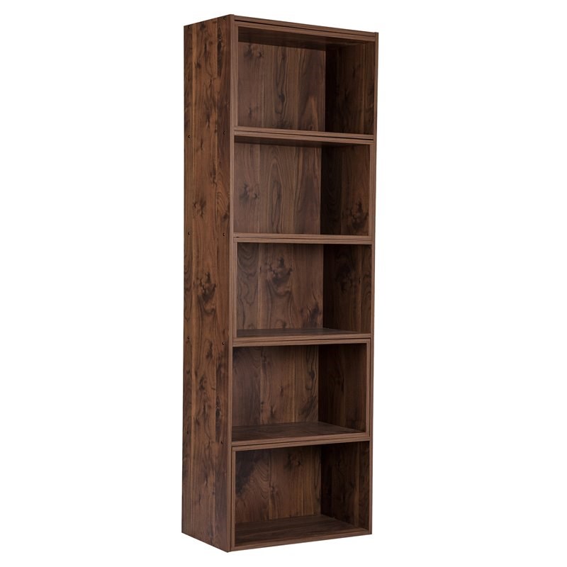 Saint Birch Bombay 5-Shelf Modern Wood Expandable Bookcase in Walnut