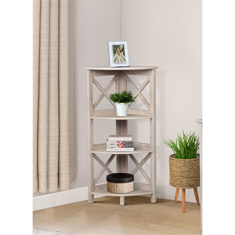 Saint Birch Honduras 3-Tier Modern Wood Corner Bookcase in Washed Gray