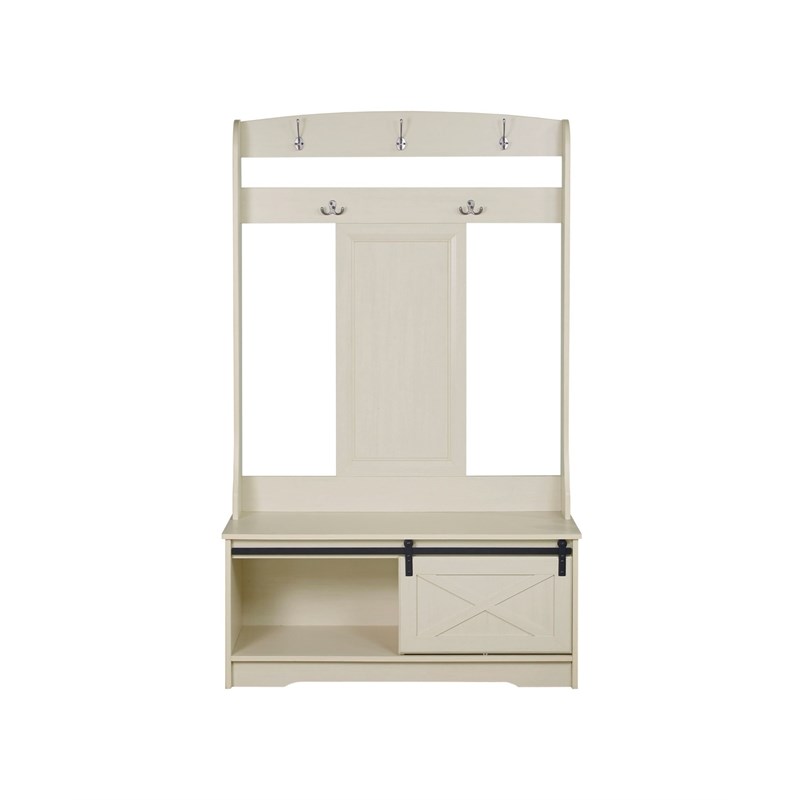 Sanit Birch Hawksbury Transitional Antique White Hall Tree and Shoe Bench Homesquare