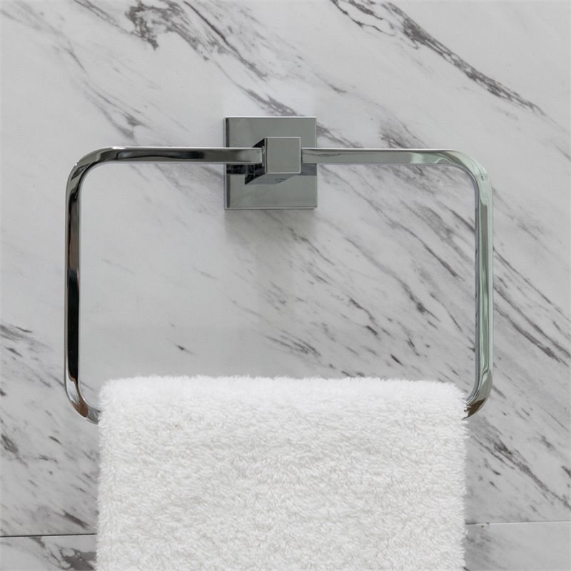 Tella Square Series Contemporary Brass Towel Ring in Polished Chrome