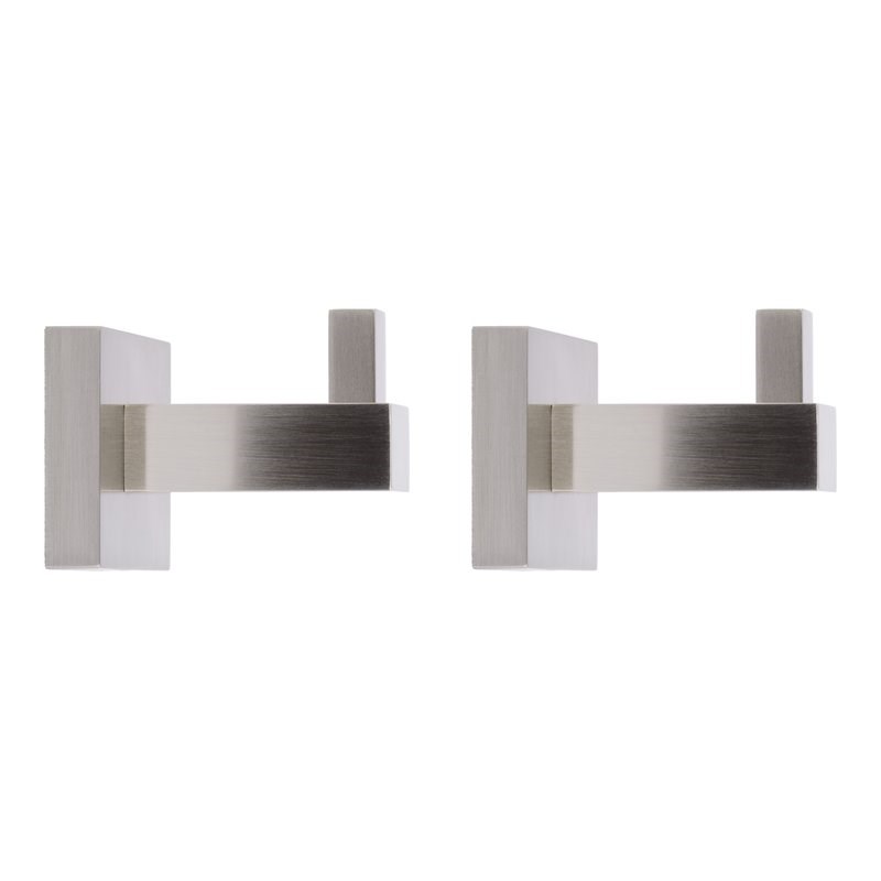 Tella Square Series 2-Piece Contemporary Brass Robe Hook Set in Brushed Nickel