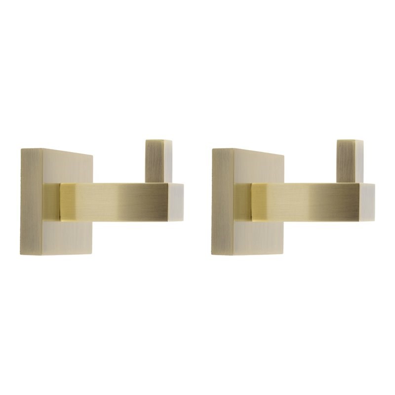 Tella Square Series 2-Piece Contemporary Brass Robe Hook Set in Brushed Gold