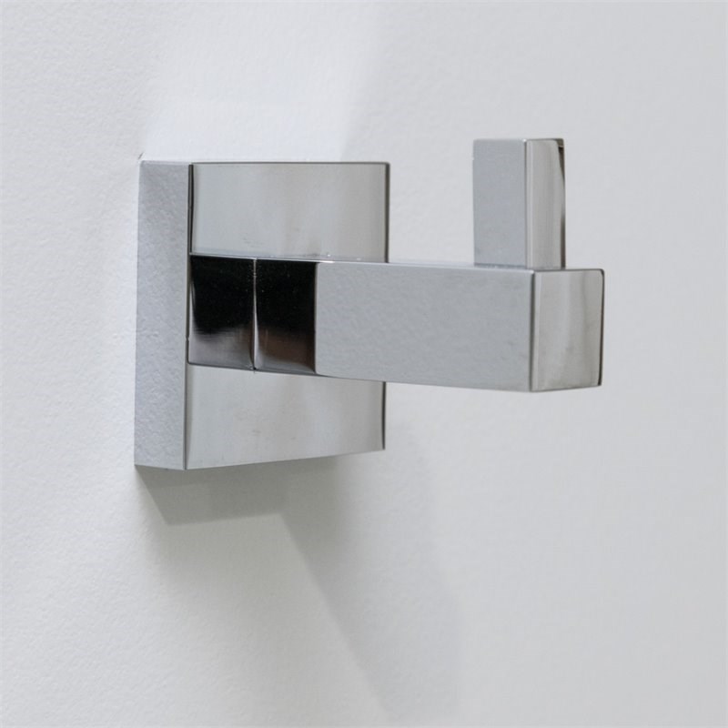 Tella Square Series 2-Piece Contemporary Brass Robe Hook Set in Polished Chrome