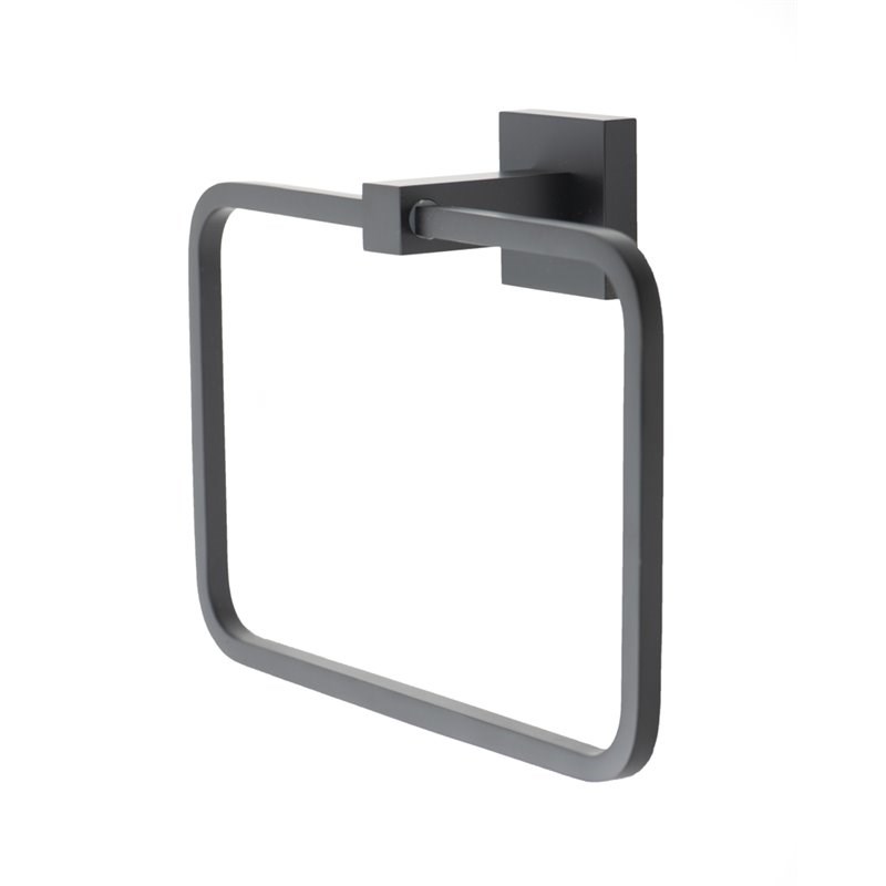 Tella Square Series Rust and Stain Resistant Brass Towel Ring in Matte Black
